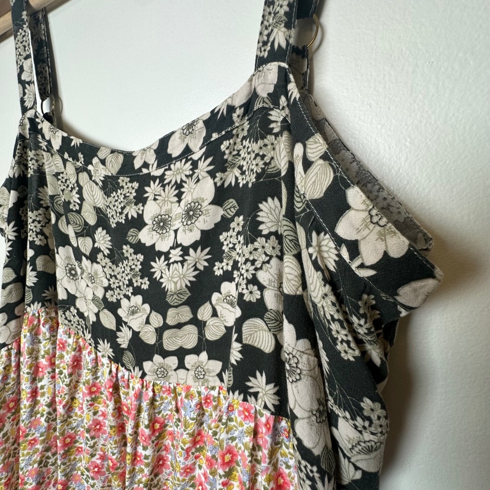 Natural Life Maxi Dress XL Floral Black Pink Boho Artsy Cottagecore Lightweight - Picture 5 of 12